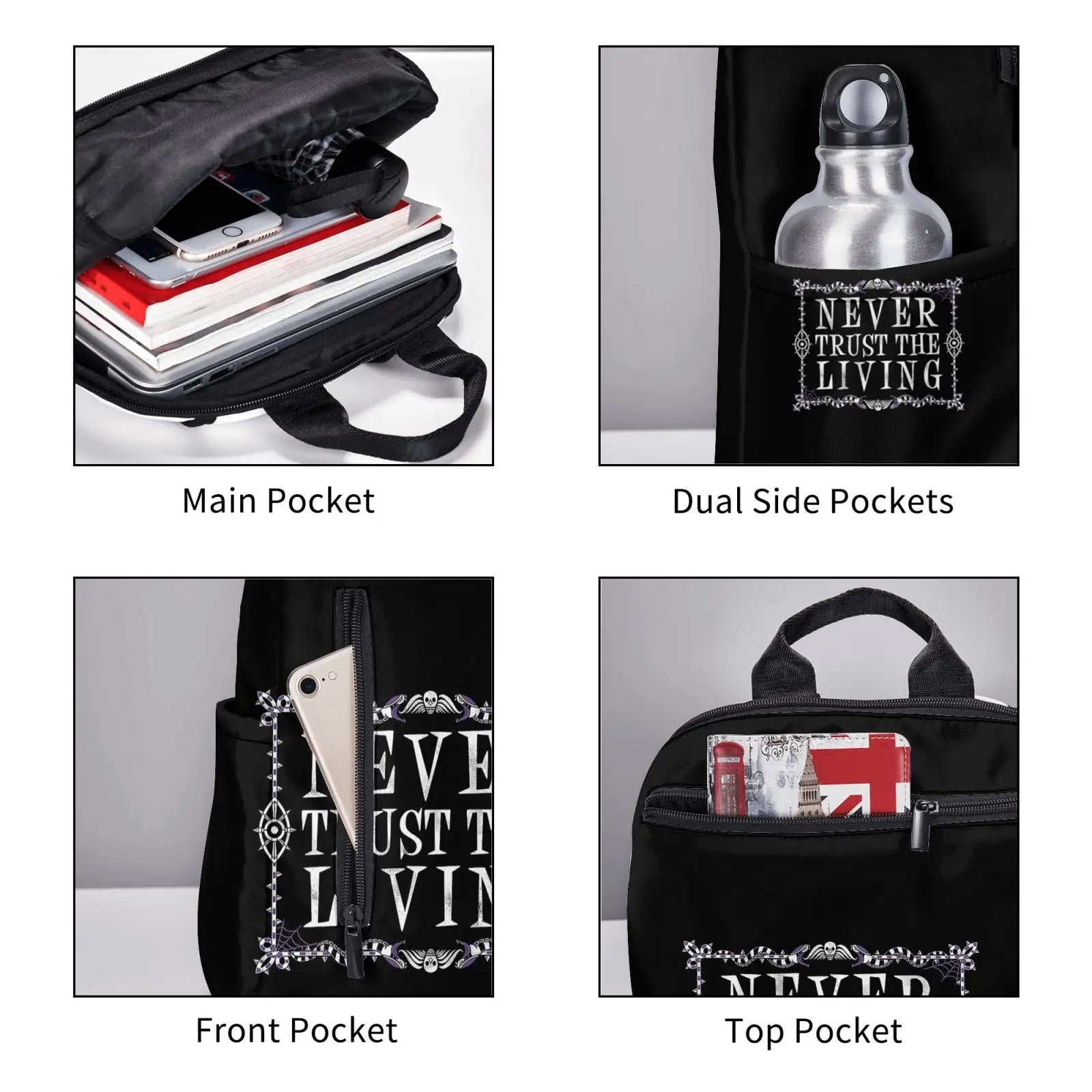 Never Trust The Living Travel Bag Lightweight Student Backpack