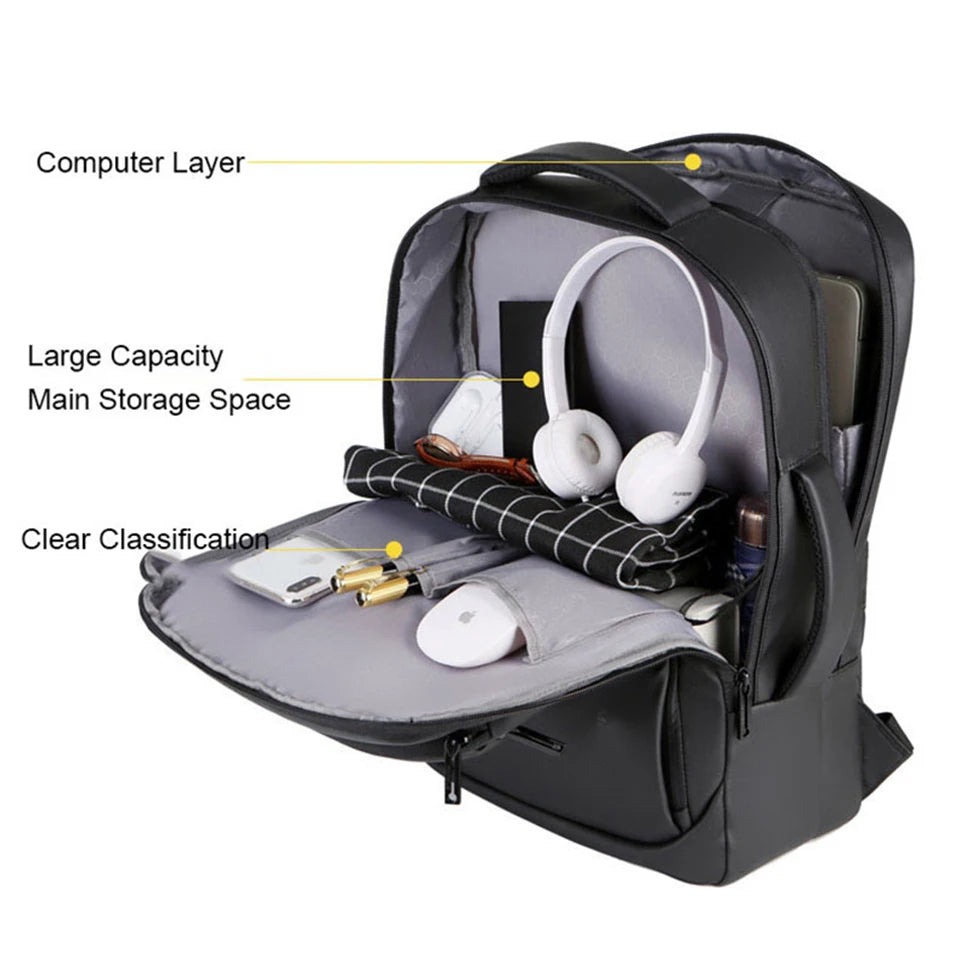15.6in Laptop Backpack Men's Business Waterproof Bag USB Charging