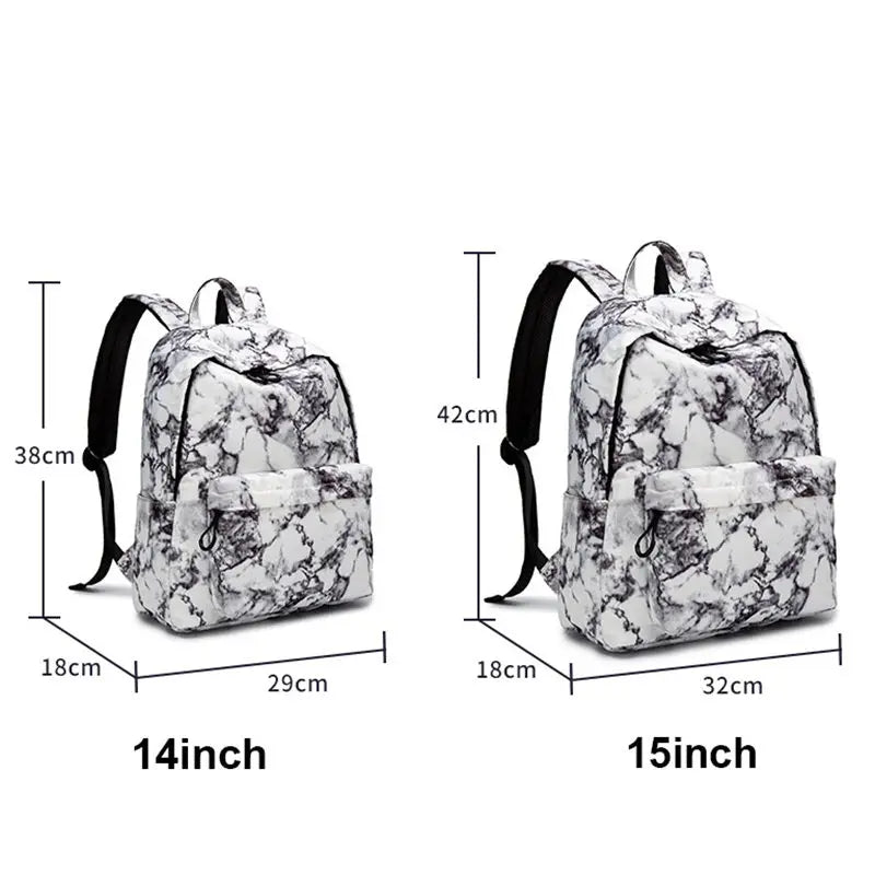 15.6 inch Travel Marble Large Backpack Women USB School Backpack