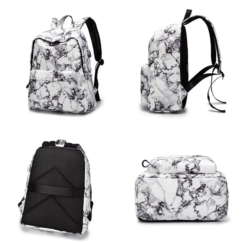 15.6 inch Travel Marble Large Backpack Women USB School Backpack