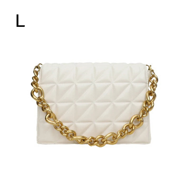 Women's Chain Quilted Shoulder Bag with Thick Chain Strap