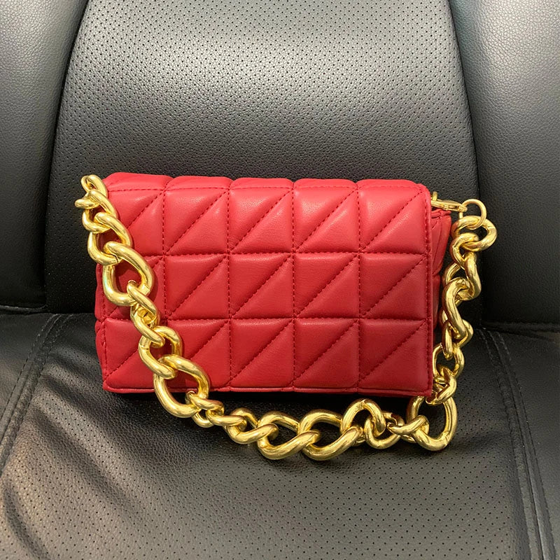 Women's Chain Quilted Shoulder Bag with Thick Chain Strap