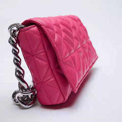 Women's Chain Quilted Shoulder Bag with Thick Chain Strap