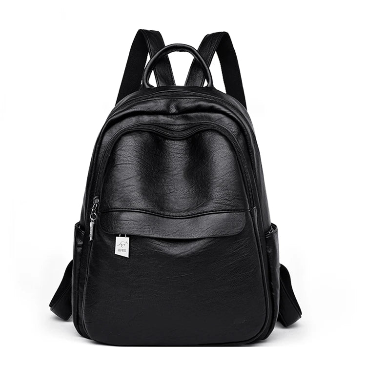 Vintage Leather Women Backpack High Female Travel Backpack