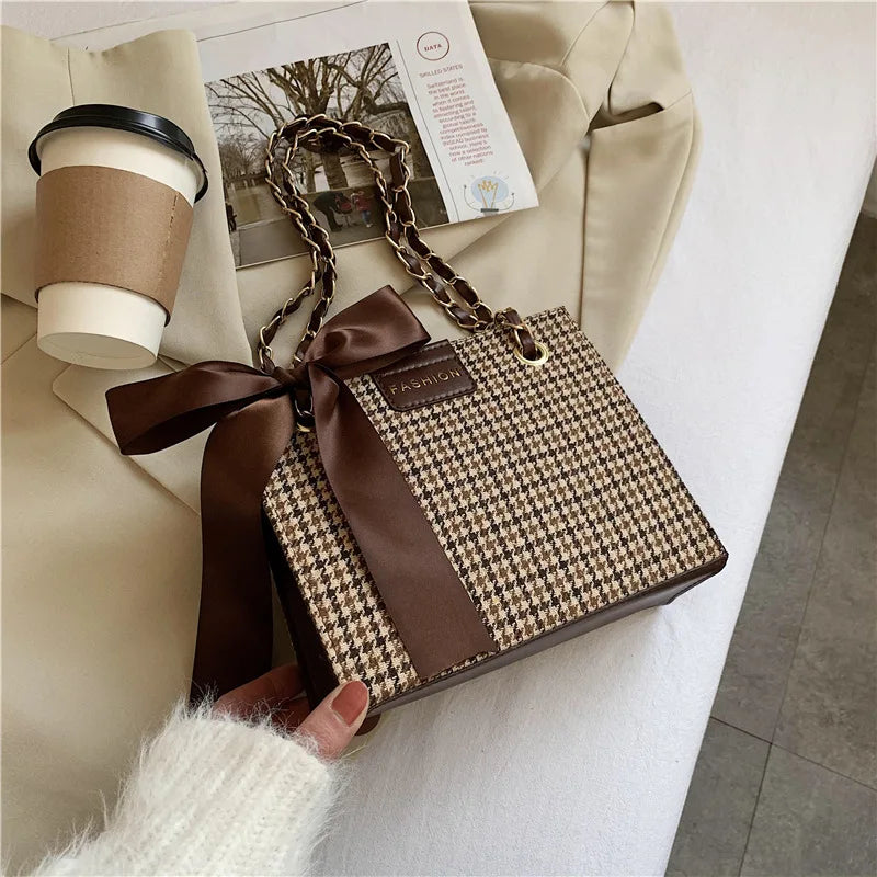 Women Houndstooth Shoulder Bag Ladies Casual Crossbody Messenger Bag