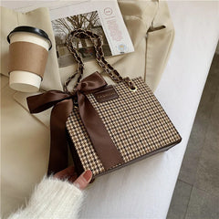 Women Houndstooth Shoulder Bag Ladies Casual Crossbody Messenger Bag