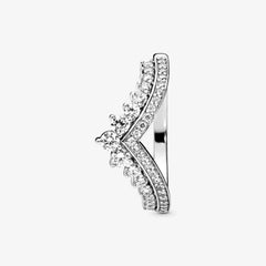 925 Sterling Silver Princess Wishbone Ring Tiara Crown CZ Engagement Jewelry