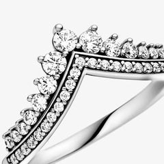 925 Sterling Silver Princess Wishbone Ring Tiara Crown CZ Engagement Jewelry