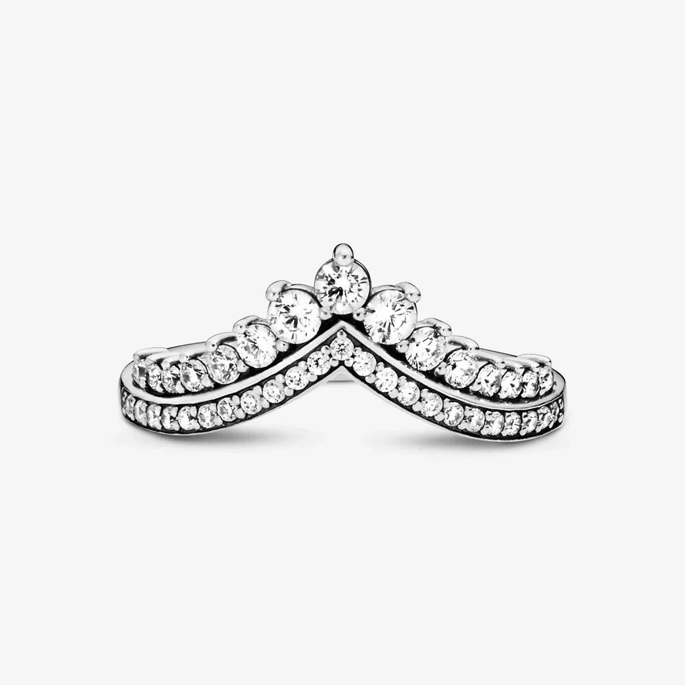 925 Sterling Silver Princess Wishbone Ring Tiara Crown CZ Engagement Jewelry