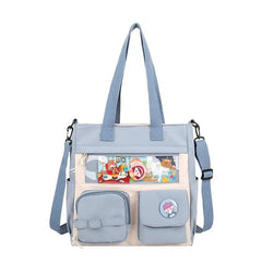 Spring Student Shoulder Bag with Transparent Pocket
