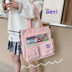 Spring Student Shoulder Bag with Transparent Pocket