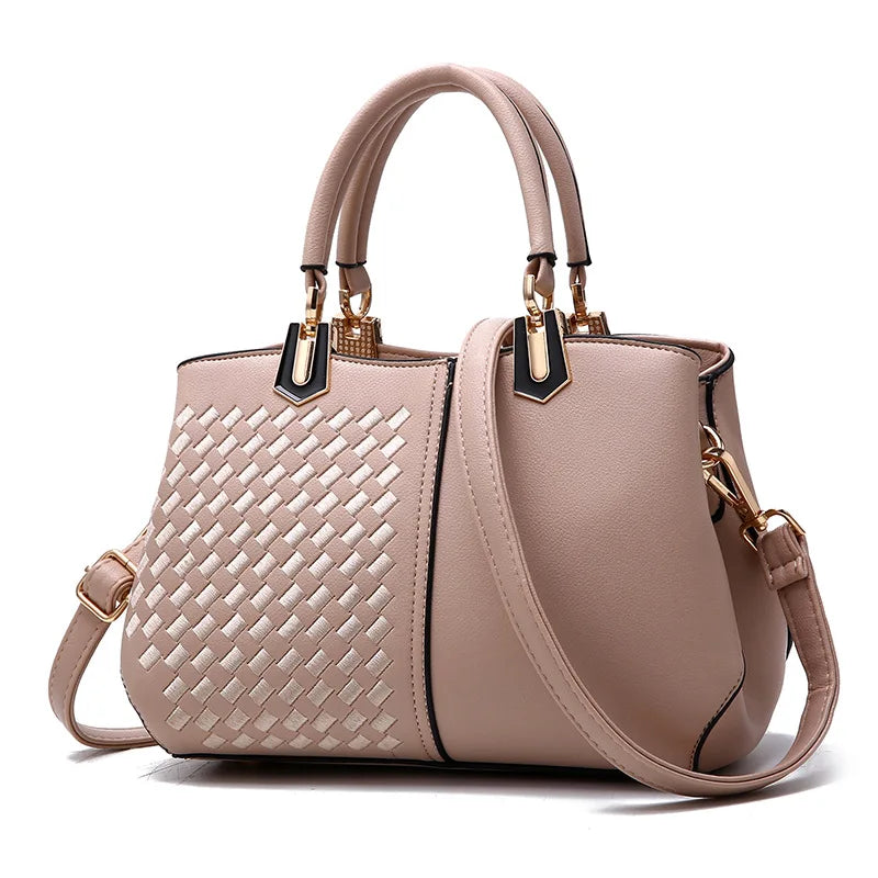 Embroidered Shopper Tote Braided Shoulder Bag