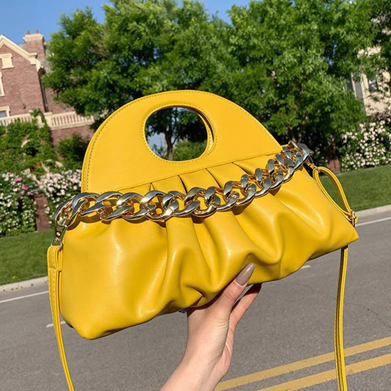 2022PU Hand-held Pleated Bag Women's High-end Shoulder Messenger Bag