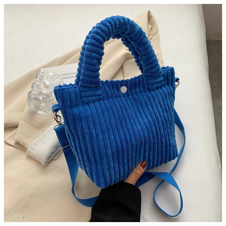 Corduroy Bucket Bag Plush Cross-body Tote Handbag