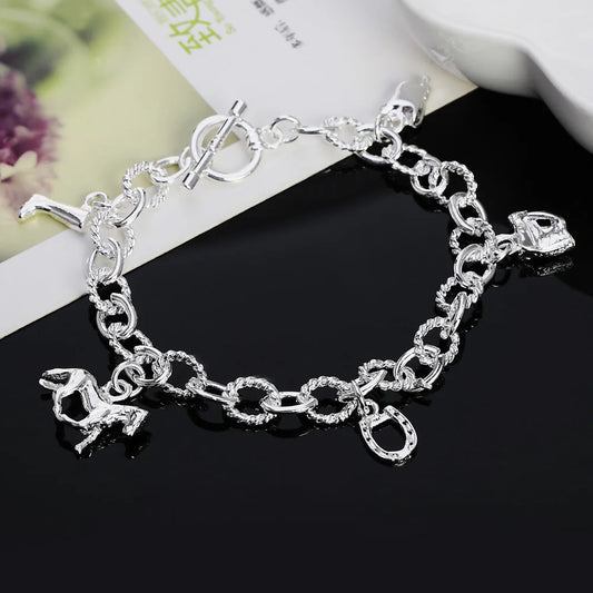 925 Sterling Silver Horseshoe Farm Chain Bracelet Wedding Jewelry