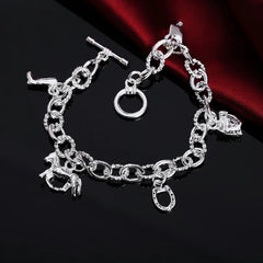 925 Sterling Silver Horseshoe Farm Chain Bracelet Wedding Jewelry