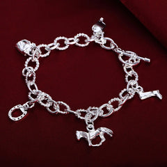 925 Sterling Silver Horseshoe Farm Chain Bracelet Wedding Jewelry