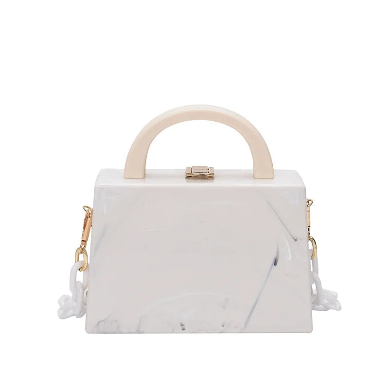Acrylic Chain Shoulder Bag Marble Pattern Box Shape Handbag