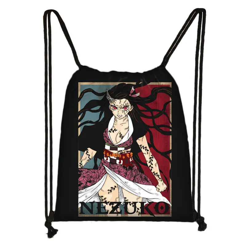 Demon Slayer Kimetsu No Yaiba Drawstring Bag Nezuko Tanjirou Mini Backpack