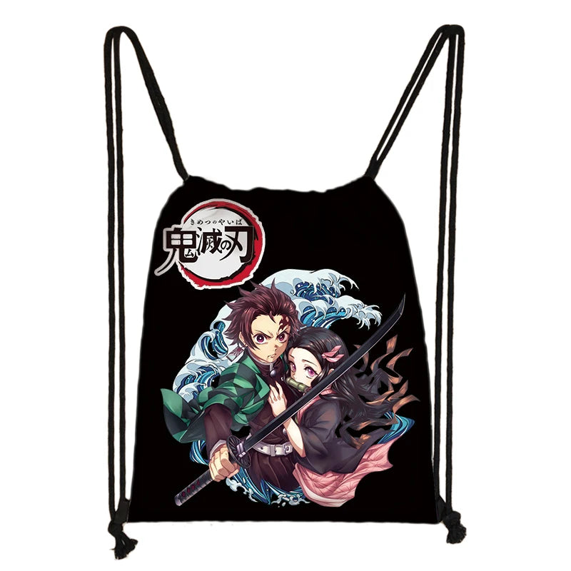 Demon Slayer Kimetsu No Yaiba Drawstring Bag Nezuko Tanjirou Mini Backpack