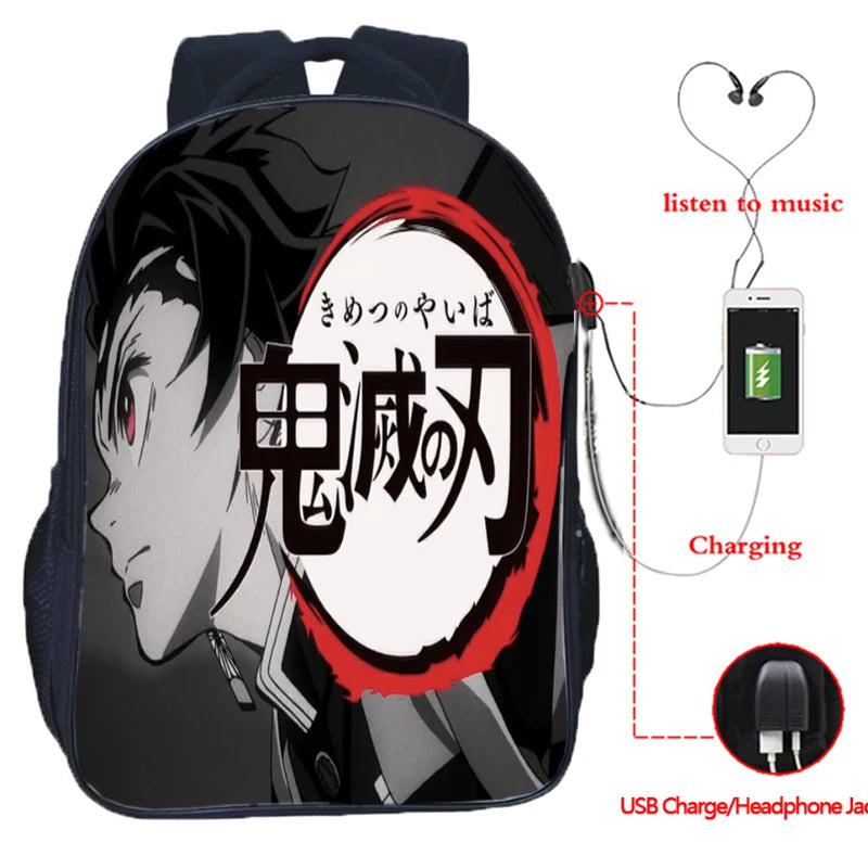 Demon Slayer USB Backpack Kimetsu No Yaiba Schoolbags Teens Men Women