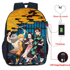 Demon Slayer USB Backpack Kimetsu No Yaiba Schoolbags Teens Men Women