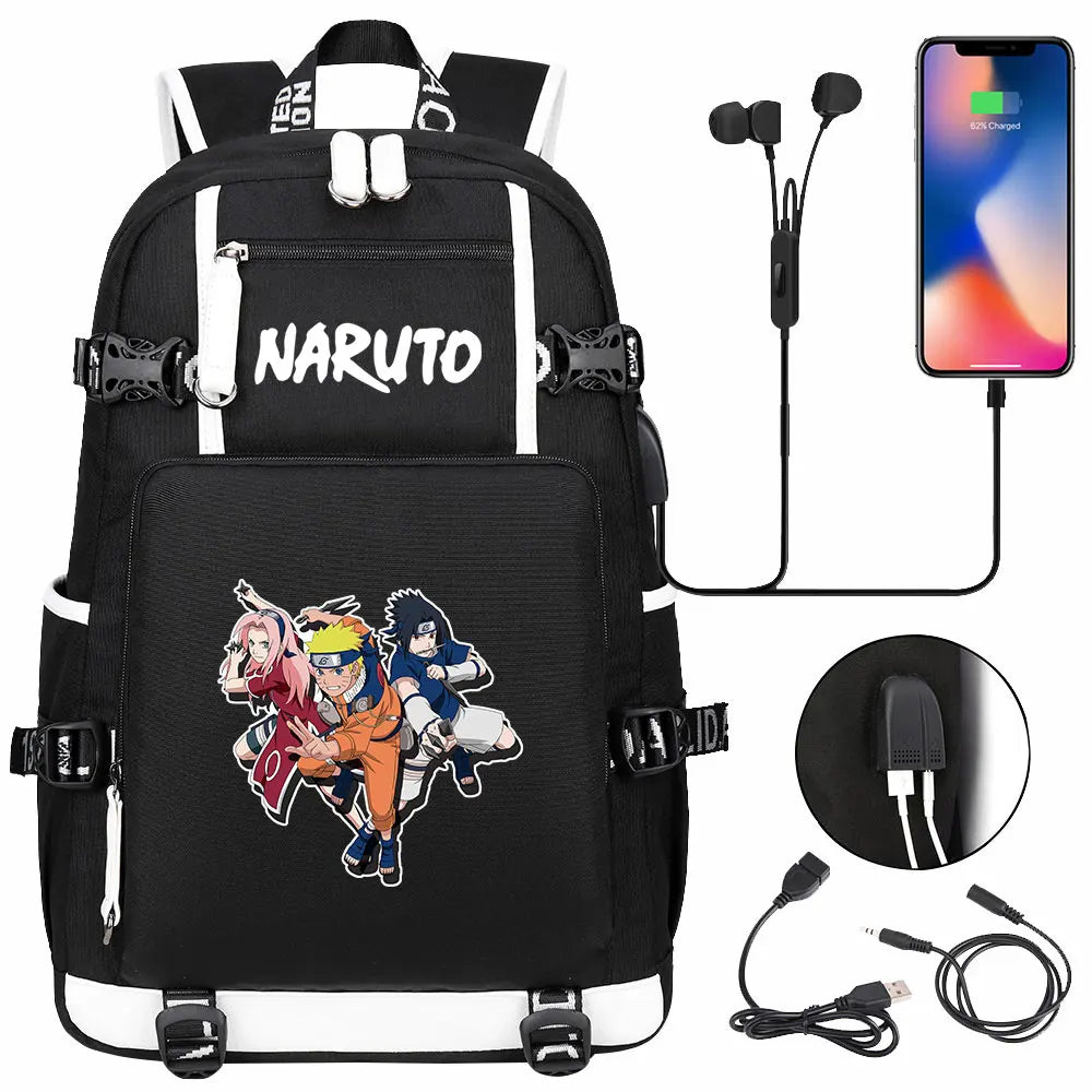 Anime Kakashi Sasuke Itachi USB School Bag Large Capacity Student Schoolbags