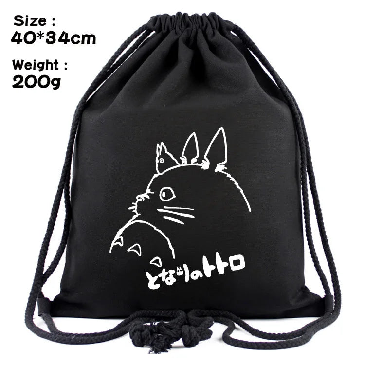 Anime Totoro Backpack Schoolbags Canvas Drawstring Bagpack