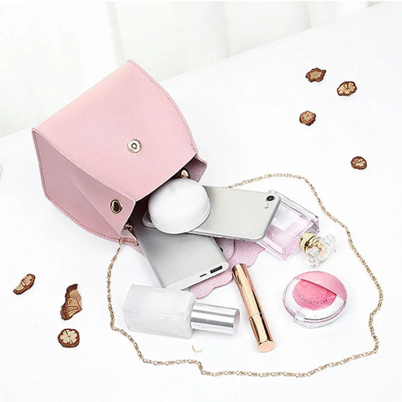 Women Mini Shoulder Bag PU Leather Handbag Metal Chain Messenger Bags