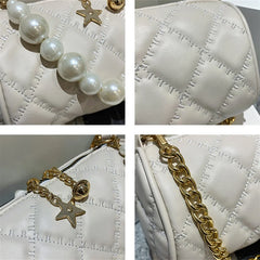 Barrel-shaped Shoulder Bag with Pearls Chains Crossbody