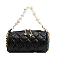Barrel-shaped Shoulder Bag with Pearls Chains Crossbody