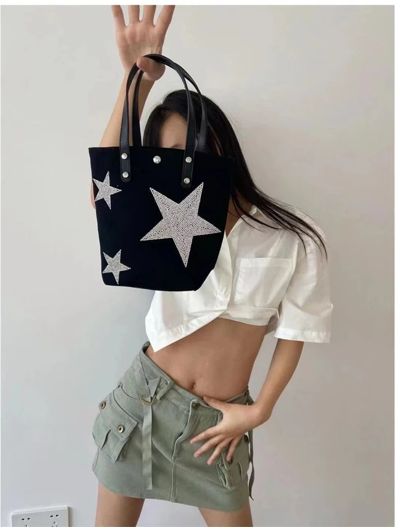 Canvas Shoulder Bags for Women Crossbody Messenger Bag Rhinestone Star