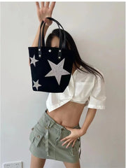 Canvas Shoulder Bags for Women Crossbody Messenger Bag Rhinestone Star