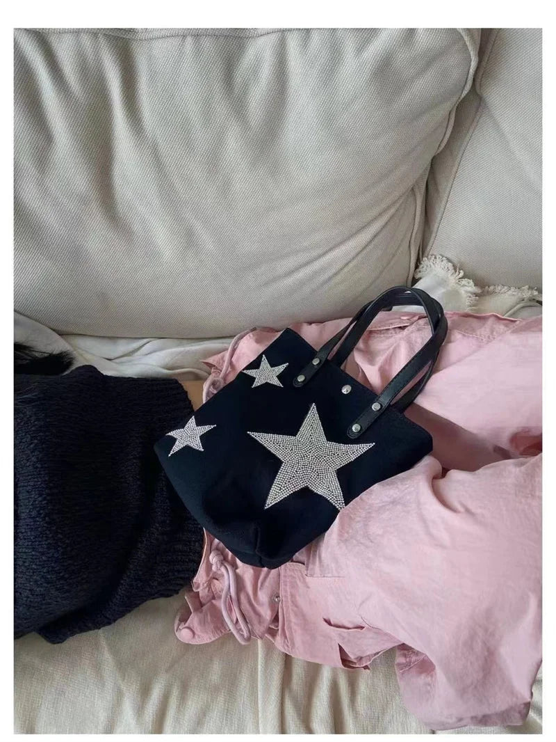 Canvas Shoulder Bags for Women Crossbody Messenger Bag Rhinestone Star