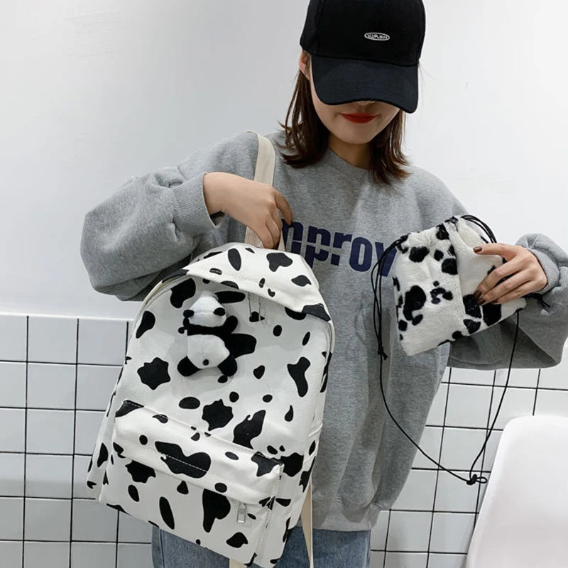 Cow Pattern Backpacks For Student Large Capacity Book Shoulder Bags