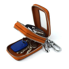 Leather Woman Car Key Holders Housekeeper Double Zipper Square Key Case