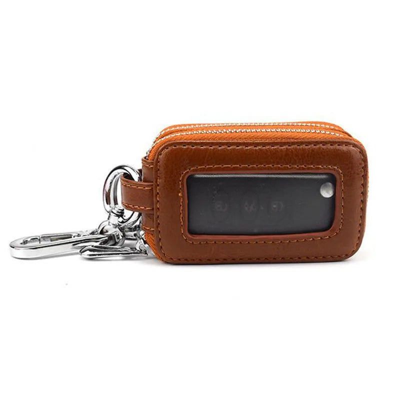 Leather Woman Car Key Holders Housekeeper Double Zipper Square Key Case