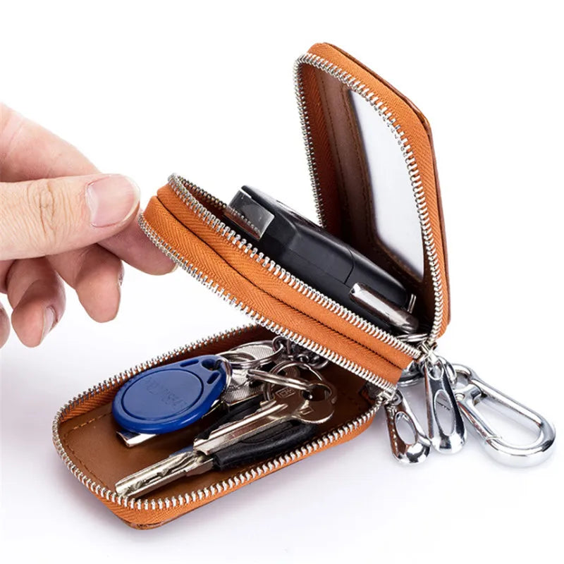 Arrival Leather Men Car Key Holders Housekeeper Double Zipper