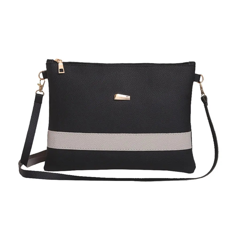 PU Leather Stripe Zipper Handbag Crossbody Messenger Bag