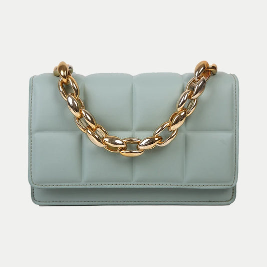 Plaid Shoulder Bag Women Chains PU Leather Crossbody Handbag