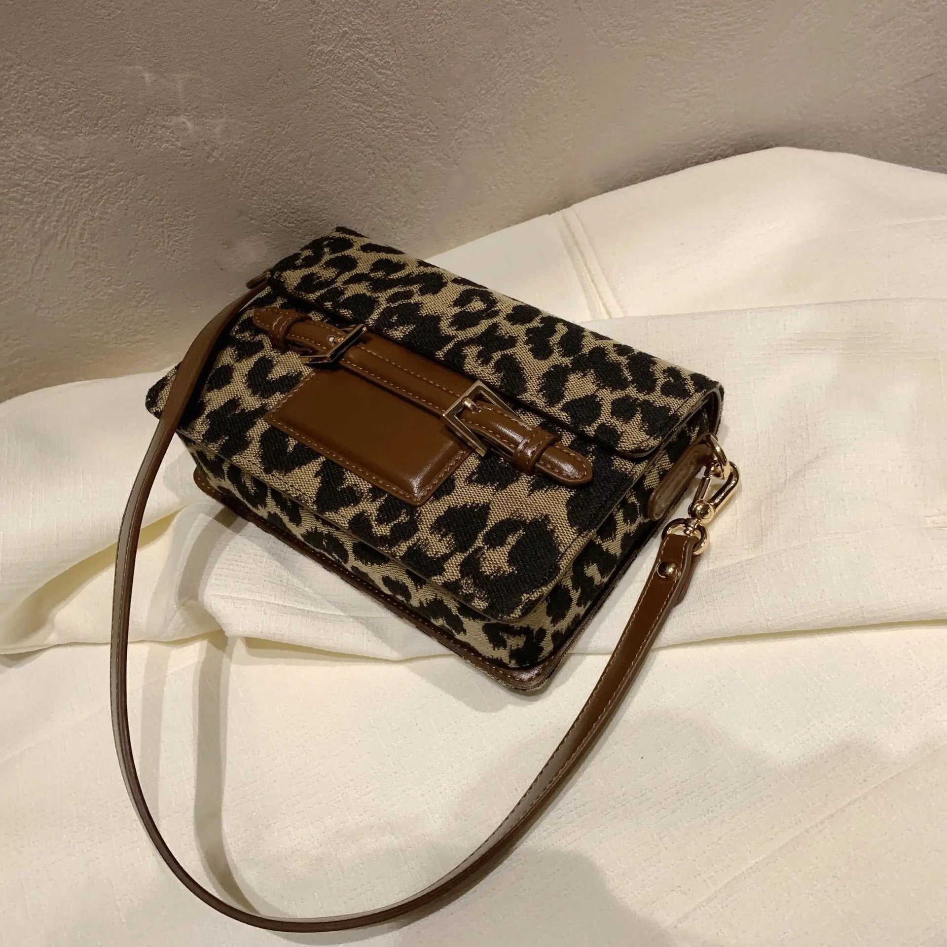 Leopard Shoulder Bag Retro Small Square Bag Ladies Crossbody Bag
