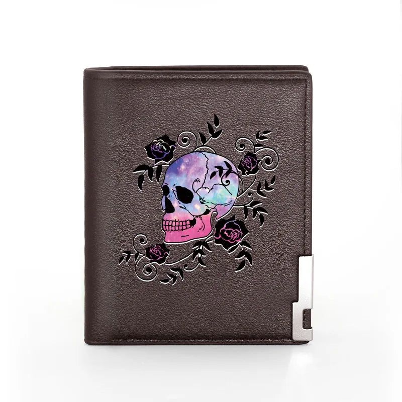 Arrivals Leather Wallet Rose Vine Skull Billfold Slim Credit Card/ID Inserts