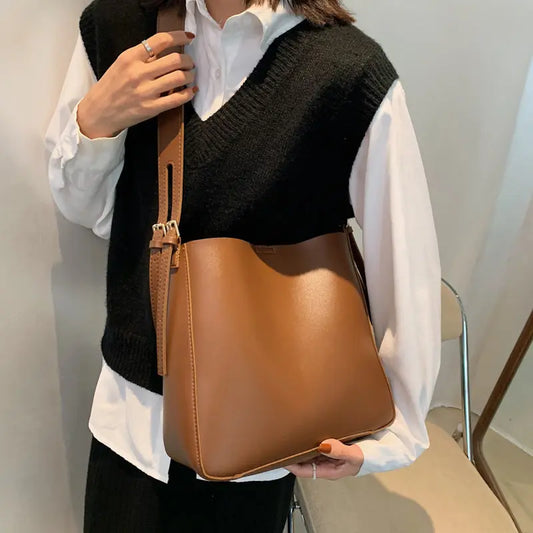 Women's Pu Leather Bucket Bags Brown B146