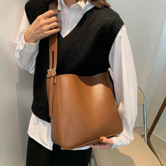 Women's Pu Leather Bucket Bags Brown B146