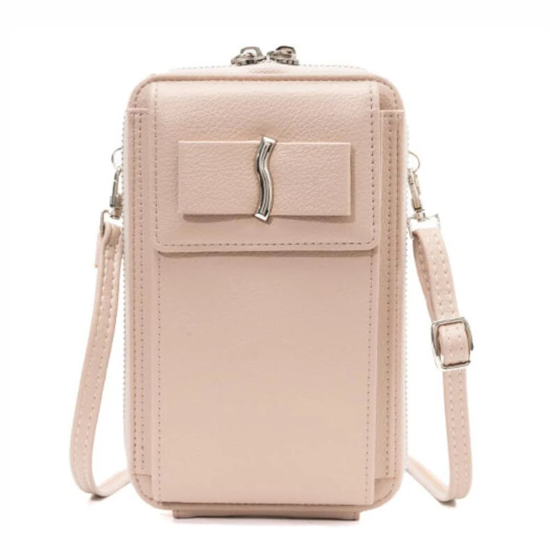 Women Bowknot Bag Soft Leather Wallet Mobile Wallet Messenger
