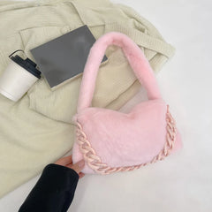 Plush Tote Bag Chain Women Soft Fluffy Handbag Ladies Shoulder Bag