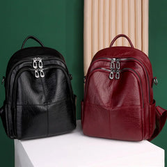 All-match Soft PU Leather Backpack Student Backpack Travel Bag