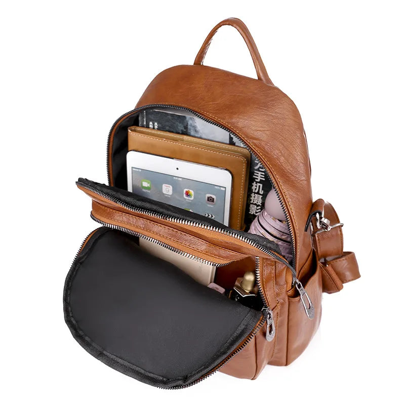 All-match Soft PU Leather Backpack Student Backpack Travel Bag