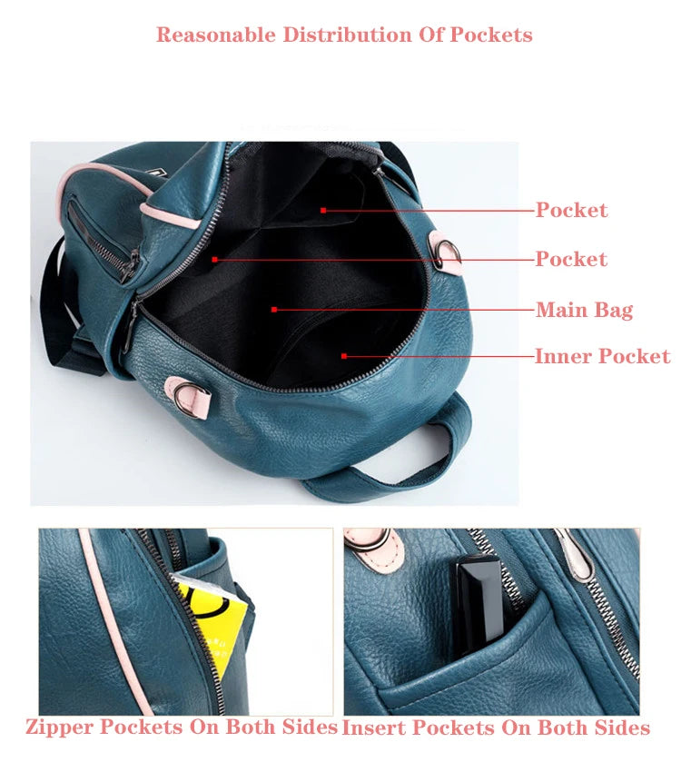 Women Waterproof Backbag Small Daily Bag PU Leather
