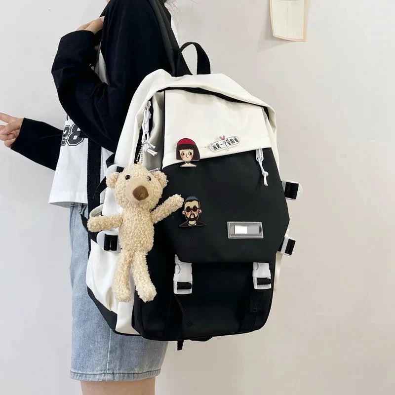 Large Waterproof Patchwork Backpacks For Teenage Girl School Bag